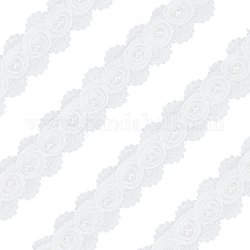 Recorte de bordado de encaje de 4.6~5 yarda fingerinspire, decoración artesanal de costura, con abalorios de imitación, flor, blanco, 31x7mm