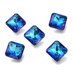 Colgantes de cristal de rhinestone, espalda plateada, facetados, Cuadrado / rombo, azul bermudas, 14.5x14.5x6mm, agujero: 1.2 mm