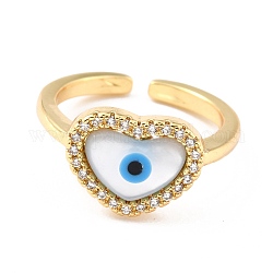 Anneaux de manchette en laiton micro pave zircone cubique, anneaux ouverts, coeur avec le mauvais œil, or, blanc, nous taille 6 1/4 (16.7mm), 2.5mm