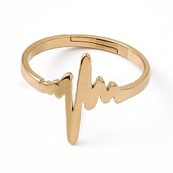 Ion Plating(IP) 201 Stainless Steel Heart Beat Adjustable Ring for Women, Real 18K Gold Plated, US Size 6 1/4(16.7mm)