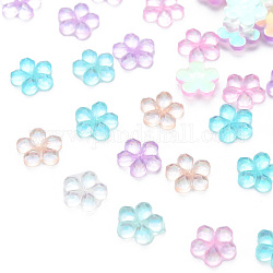 Transparente Harzcabochons, ab Farbe plattiert, Blume, Mischfarbe, 6x6x1.5 mm