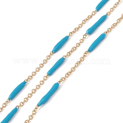 Placage ionique (ip) 304 chaînes porte-câbles en acier inoxydable, avec perles ovales en émail, non soudée, avec bobine, or, bleu profond du ciel, lien: 14x2.5 mm, 2mm, environ 1.7 pied (0.3 m)/rouleau