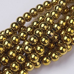 Non magnetici perle ematite sintetico fili, tondo, oro, 10mm, Foro: 1 mm, circa 42pcs/filo, 15.7 pollice