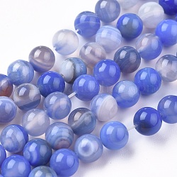 Chapelets de perles en agate à rayures naturelles/agates à bandes, teints et chauffée, ronde, bleu, 8mm, Trou: 1.4mm, Environ 50 pcs/chapelet, 15.75 pouce (40 cm)