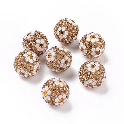 Perline strass polimero argilla, perline palla di disco, rotonda con fiore, lt.col.topazio, 16mm, Foro: 1.6~1.8 mm
