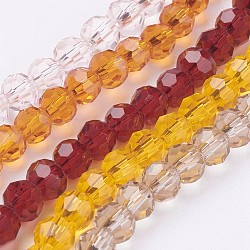 Hebras de cuentas redondas de vidrio ecológico, facetas (32 facetas), color mezclado, 4mm, agujero: 1 mm, aproximamente 88~90 pcs / cadena, 28~30 cm