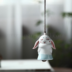 磁器のウサギの吊り下げ飾り  ウィンドチャイム  クリスマスの吊り下げ装飾用  ホワイト  193mm