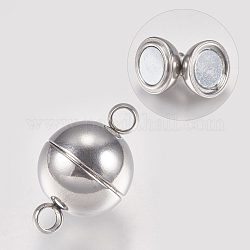 304 Stainless Steel Magnetic Clasps with Loops, Stainless Steel Color, 19.5x12mm, Hole: 2.2~2.5mm