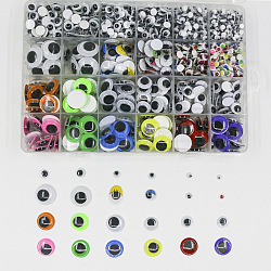 Pandahall elite 1box artisanat en plastique wiggle yeux écarquillés ensemble de cabochons, demi-rond, poupée faisant des fournitures, couleur mixte, 1680 pcs / boîte