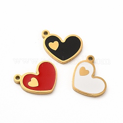 Ion Plating(IP) 304 Stainless Steel Enamel Charms, Heart, Mixed Color, 13x10x1mm, Hole: 1.2mm