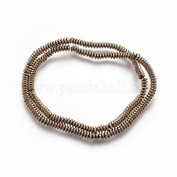 Electroplated Non-magnetic Synthetic Hematite Beads Strands, Disc, Antique Bronze Plated, 4x1.5mm, Hole: 0.8mm, about 266pcs/strand, 15.74 inch(40cm)