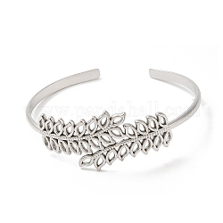 304 bracelet manchette ouvert feuille en acier inoxydable, bijoux pour femmes, couleur inoxydable, diamètre intérieur: 2-1/8 pouce (5.4 cm)