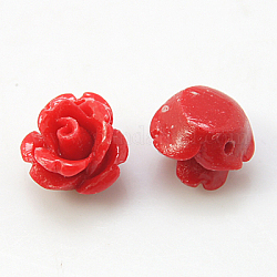 Synthetic Coral Beads, 3D Flower, Nice For Jewelry DIY Making, Dyed, Red, about 11mm wide, 11mm long, 8mm thick, hole: 0.5mm