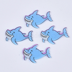 Cabochons de plástico pvc, con polvo del brillo, tiburón, luz azul cielo, 22x31x2mm