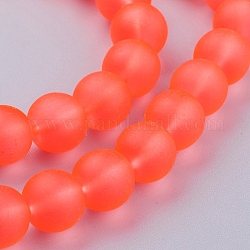 Transparente Glasperlen stränge, matt, Runde, orange rot, 10 mm, Bohrung: 1.3~1.6 mm, ca. 80 Stk. / Strang, 31.4 Zoll