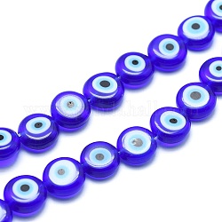 Handmade bösen Blick lampwork flache runde Perle Stränge, Blau, 6x3 mm, Bohrung: 1 mm, ca. 65 Stk. / Strang, 14 Zoll
