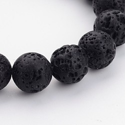 Brins de perles de pierre de lave naturelle, noir, ronde, environ 12 mm de diamètre, Trou: 1mm, Environ 34 pcs/chapelet, 16 pouce