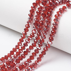 Chapelets de perles en verre transparent électrolytique, demi gris, facette, rondelle, rouge, 4x3mm, Trou: 0.4mm, Environ 123~127 pcs/chapelet, 16.5~16.9 pouce (42~43 cm)