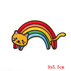 Computergesteuerte Stickerei zum Aufbügeln/Aufnähen von Patches mit Regenbogenmotiven, Kostüm-Zubehör, Applikationen, Katze, 55x90 mm