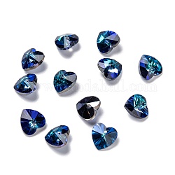 Glas Charms galvanisieren, facettiert, Herz, metallisch blau, 10x10x5 mm, Bohrung: 1 mm