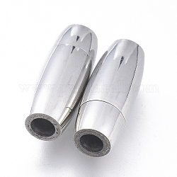 304 Stainless Steel Magnetic Clasps with Glue-in Ends, Oval, Stainless Steel Color, 16.5x6.5x6.5mm, Hole: 3mm