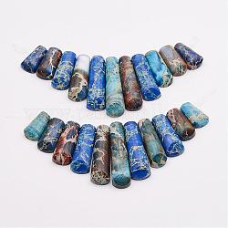 Brins de perles de jaspe impérial naturel, pendentifs éventails gradués, perles focales, teinte, Dodger bleu, 15~39x9~10x5~5.5mm, Trou: 1.5mm, 11 pcs / chapelet, 3.54 pouce