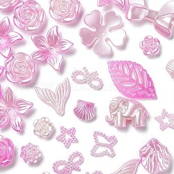 Cuentas de resina opaca de color degradado, flor y hoja y mariposa, formas mixtas, rosa perla, 11.5~20x11.5~30x2~7mm, agujero: 1.4~1.8 mm