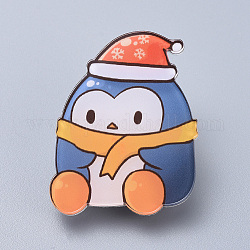 Broches de sécurité en acrylique, avec la broche de fer, pour noël, pingouin de Noël, bleu marine, 39x31x8mm, pin: 0.8 mm