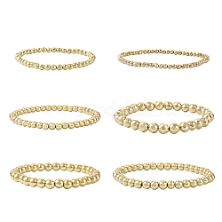 Spritewelry 6Pcs 6 Style Natural Hematite Round Beaded Stretch Bracelets Set, Gemstone Jewelry for Women, Golden, Inner Diameter: 2~2-1/8 inch(5.2~5.4cm), 1Pc/style