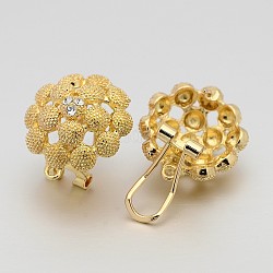 Alloy Flower Stud Earring Findings, French Clip Earrings, with Loop, for Dangle Charms Setting and Grade A Rhinestone, Golden, 23x20x8mm, Hole: 1mm, Pin: 0.7mm