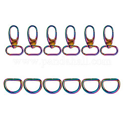 12 Stück 2 Karabinerverschlüsse aus Zinklegierung, drehbarer Karabinerhaken & eiserne D-Ringe, Regenbogen-Farb, 6pcs / style