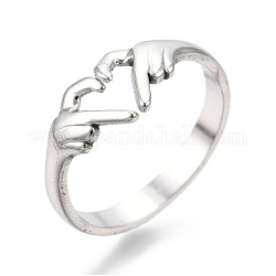 304 manguito de corazón de mano de acero inoxidable, anillos abiertos para mujeres niñas, color acero inoxidable, nosotros tamaño 6 (16.7 mm)