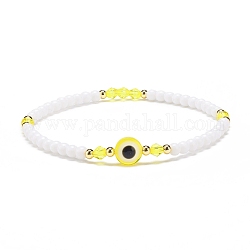 Mauvais œil en résine et bracelet extensible en perles acryliques pour femme, jaune, diamètre intérieur: 2-1/8 pouce (5.5 cm)