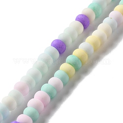 Handmade Frosted Porcelain Beads, Flat Round, Colorful, 4x3mm, Hole: 0.8mm, about 134pcs/strand, 15.55 inch(39.5cm)