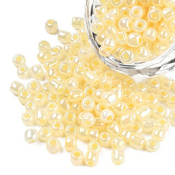 Perles de rocaille en verre, Ceylan, ronde, mousseline de citron, 4mm, Trou: 1.5mm, environ 1000 pcs/100 g