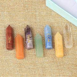 7Pcs Natural Gemstone Display Decoration, Healing Stone Wands, for Reiki Chakra Meditation Therapy Decos, Hexagon Prism, 40.4x12mm