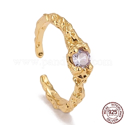 925 кольцо из стерлингового серебра, открытые кольца, пасьянс кольца, с четким кубического циркония, текстурированный, золотые, размер США 6, внутренний диаметр: 17 мм