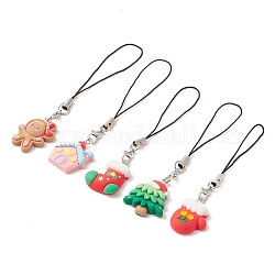 Cinturini per cellulare in resina opaca natalizia, con fermagli per aragosta in lega e decorazione di accessori mobili in corda di nylon, forme misto, 0.9~0.11cm