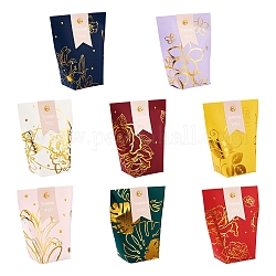 Spritewelry 40sets 8 couleurs rectangle papier flip sacs-cadeaux, avec des fermoirs en alliage, sacs à provisions, motif de fleur, couleur mixte, 10.2x5.05x12 cm, 5sets / couleur