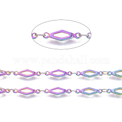 Ion Plating(IP) 304 Stainless Steel Chains, Soldered, with Spool, Prismatic, Rainbow Color, 12.5x4x1mm, about 32.8 Feet(10m)/roll