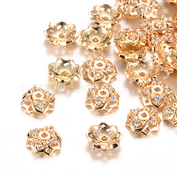 Messing Perle Kappen & Kegel Perlen, mit Strass, Licht Gold, 6.5x2 mm, Bohrung: 1 mm