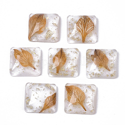 Epoxidharz-Cabochons, mit Goldfolie und echtem Blatt innen getrocknet, Viereck, orange, 15.5x15.5x6 mm