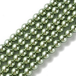 Fili di perle di vetro ecologiche, grado a, tondo, tinto, cavetto in cotone filettato, kaki scuro, 8mm, Foro: 1.2~1.5 mm, circa 52pcs/filo, 15.7 pollice