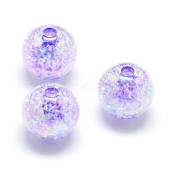 Perles acryliques craquelées, couleur ab, couleur à l'intérieur , ronde, mauve, 18mm, Trou: 4mm, environ 150 pcs/500 g
