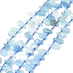 Fili di perline acquamarina naturali grezzi grezzi, pepite a forma di goccia d'acqua, 10~21x8~13x2.5~6mm, Foro: 1 mm, circa 34~38pcs/filo, 15.75'' (40 cm)