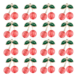 Dicosmetic 16 pz 3d ciondolo in miniatura di ciliegia carino fascino di ciliegia rossa fascino di frutta in vetro placcato in oro chiaro fascino di ciliegia stile hawaii lega pendente per collana creazione di gioielli artigianato fai da te, Foro: 1.4 mm