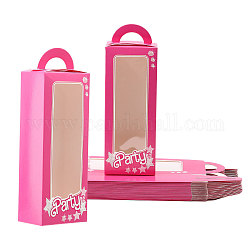 20 Uds. Cajas de almacenamiento de regalo de papel para niña encantadora, rectángulo con ventana visible, color de rosa caliente, 7.5x4.8x24.1 cm