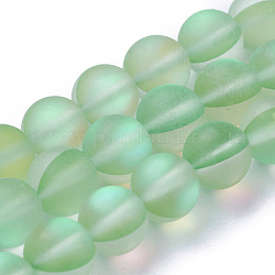 Chapelets de perles en pierre de lune synthétique, perles holographiques, demi couleur ab plaqué, mat, ronde, vert pale, 8mm, Trou: 1mm, Environ 46 pcs/chapelet, 15 pouce