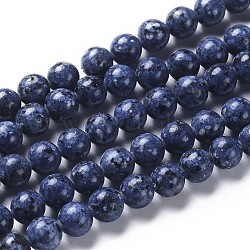 Natürliche Larvikit-Perlenstränge, gefärbt und erhitzt, Runde, Blau, 8 mm, Bohrung: 1 mm, ca. 44 Stk. / Strang, 15.3 Zoll (39 cm)