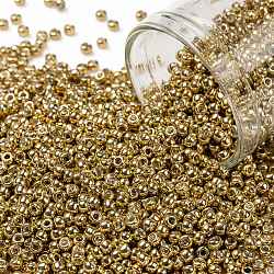 Cuentas de semillas redondas toho, Abalorios de la semilla japonés, (557) dorado metálico, 11/0, 2.2mm, agujero: 0.8 mm, aproximamente 1110 unidades / 10 g